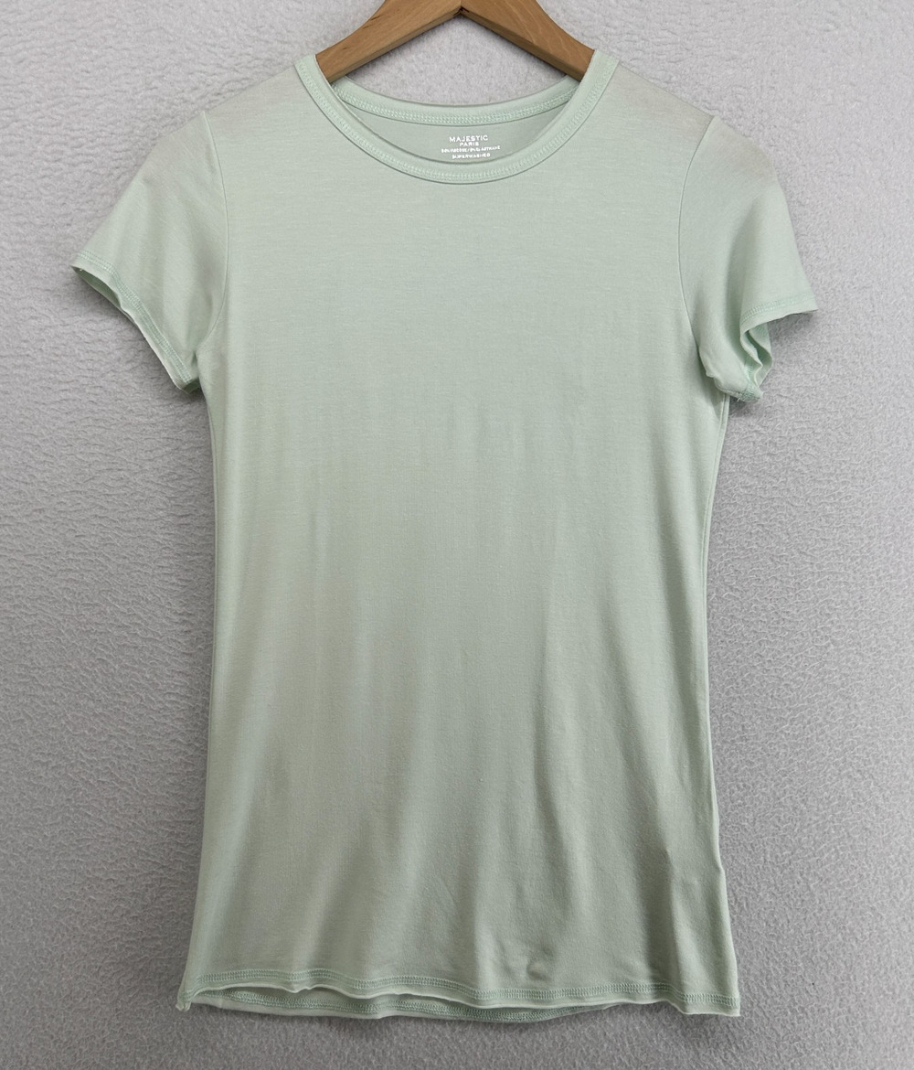 MAJESTIC PARIS Top 2 Superwashed Soft Touch Raw Trim Short Sleeve Green